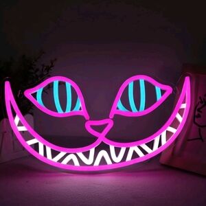 Cheshire Cat Pink and Blue Neon Cat Face Light NWOT